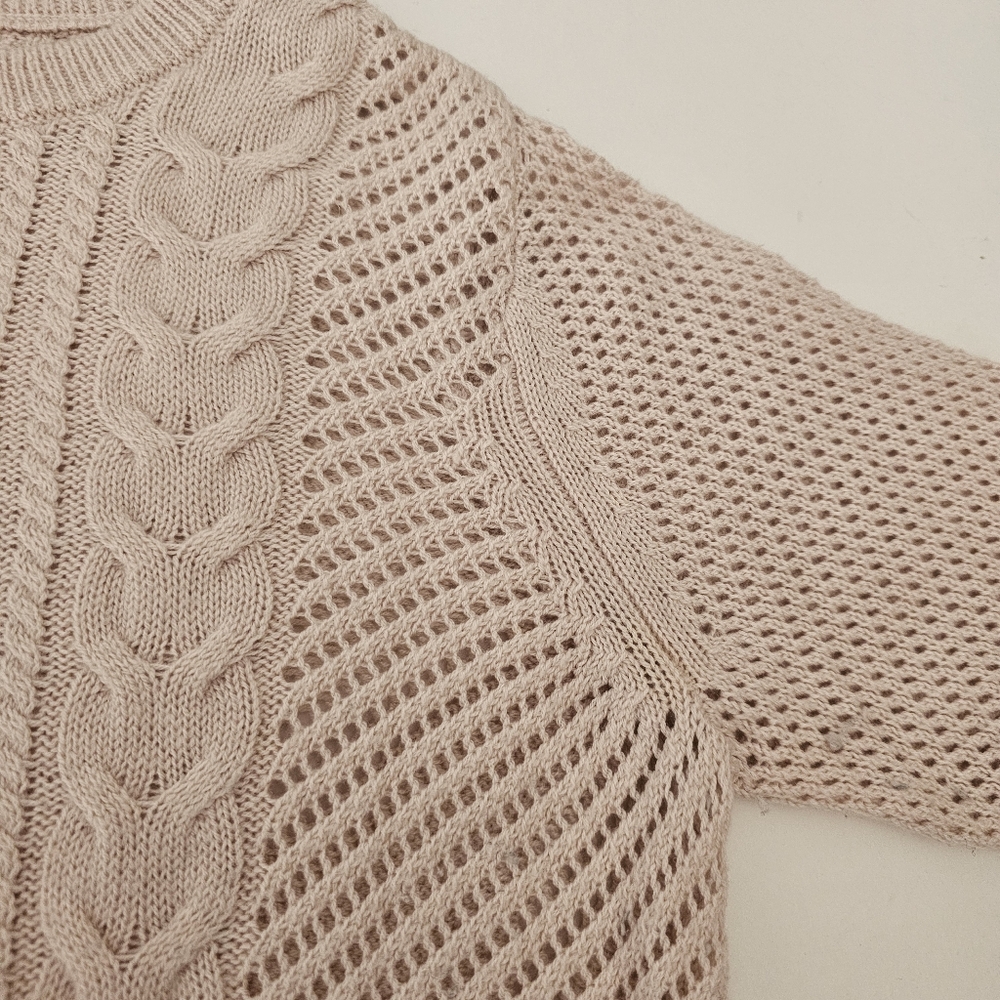 Paige Light Pink Merino Wool Blend Cableknit Sweater Small Lightweight - Picture 3 of 8